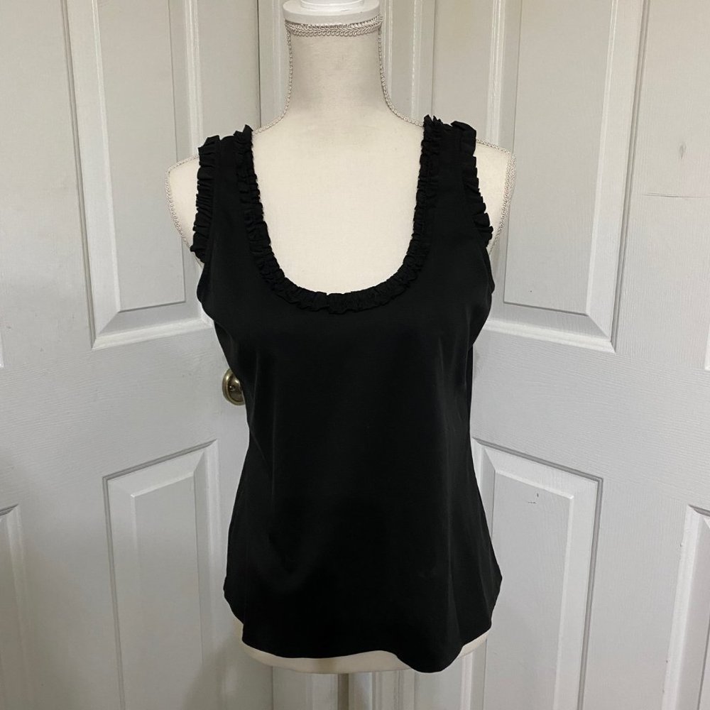 L Gianni Bini Fitted Tank Top with Ruffled Neckline